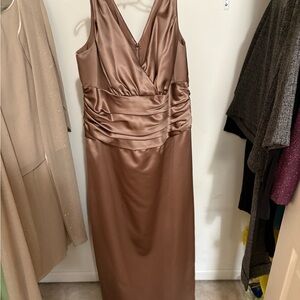 David's Bridal Brown Ruched V-Neck Backless Gown